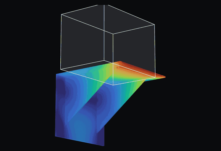 Bracket B in its first natural mode at 151 Hz, stiffened by two gussets