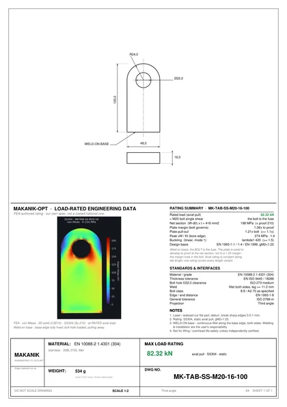 rated drawing sheet, MK-TAB-SS-M20-16-100